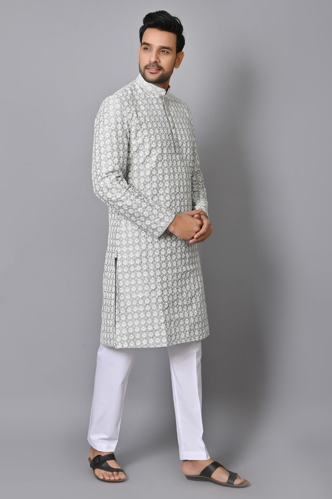 Chikan Grey Kurta Set