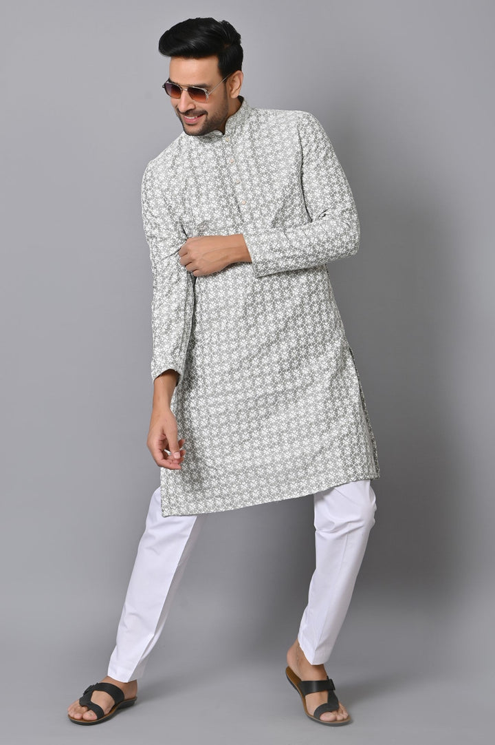 Chikan Grey Kurta Set