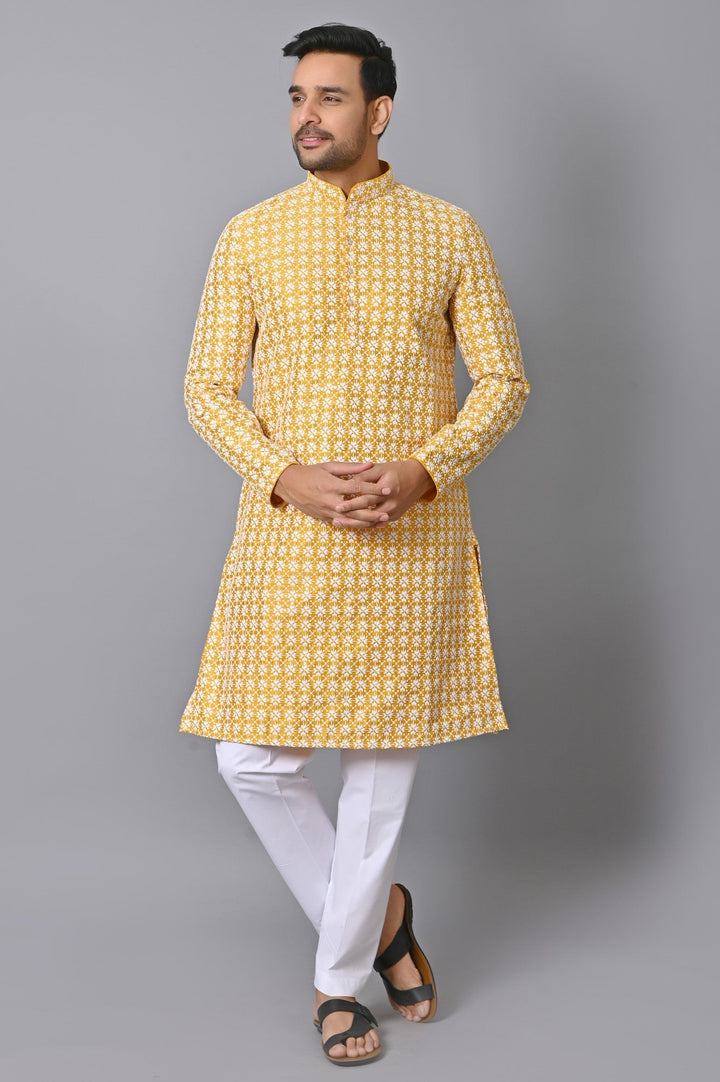 Chikan Mustard Kurta Set