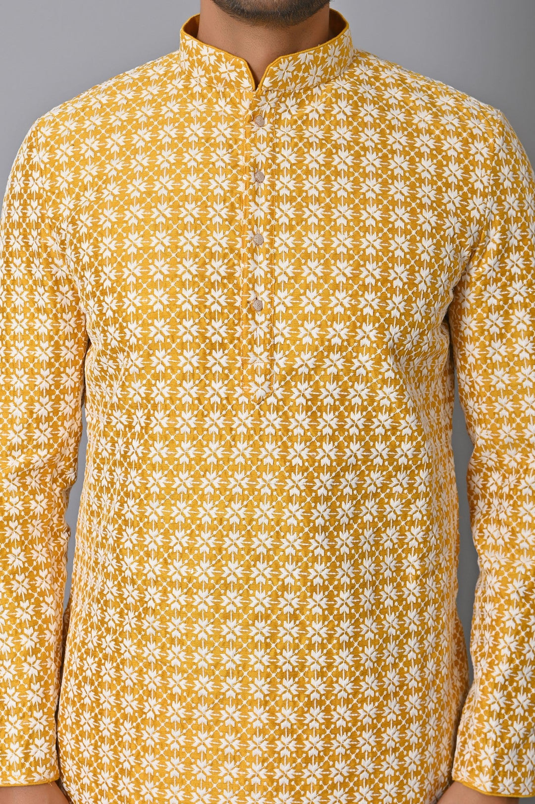 Chikan Mustard Kurta Set