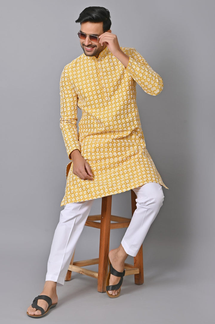 Chikan Mustard Kurta Set