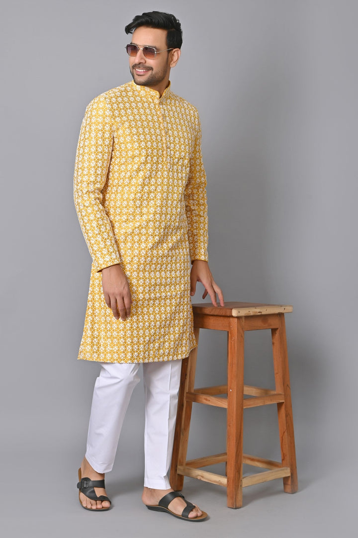 Chikan Mustard Kurta Set