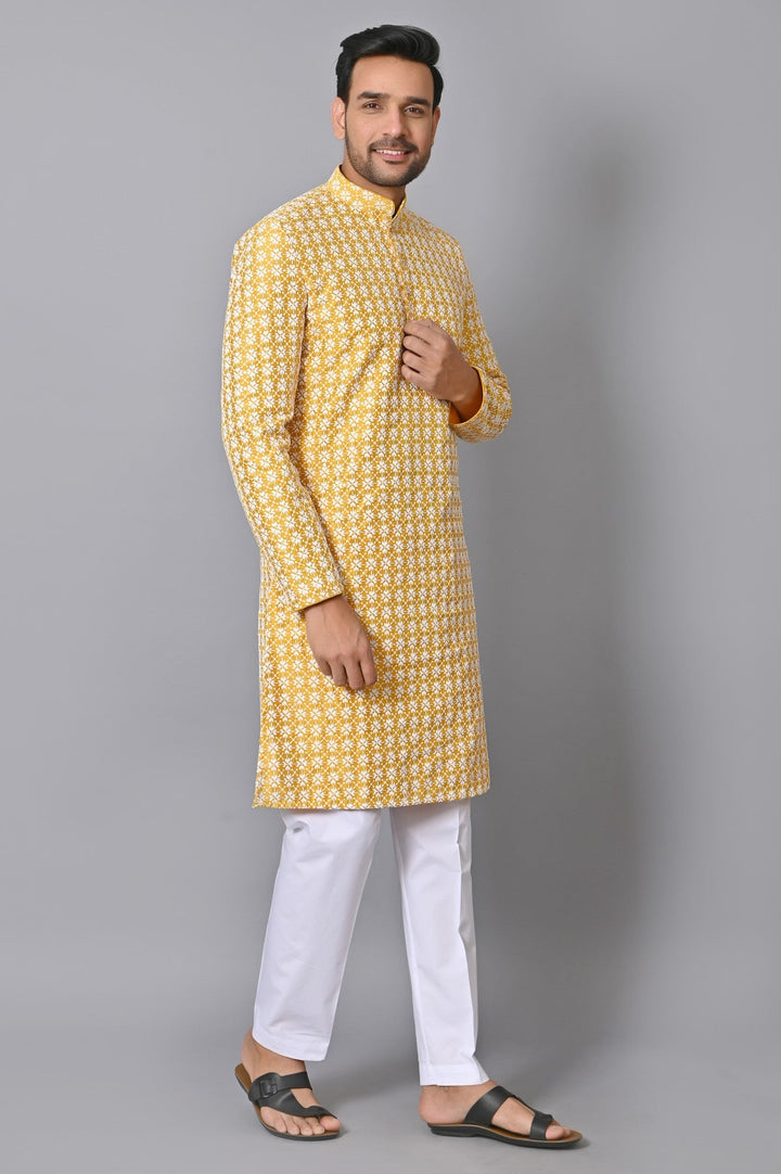 Chikan Mustard Kurta Set