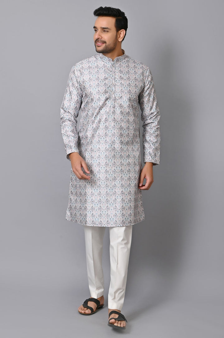 Ethnic Motifs Grey Kurta Set