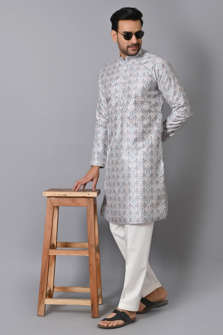 Ethnic Motifs Grey Kurta Set