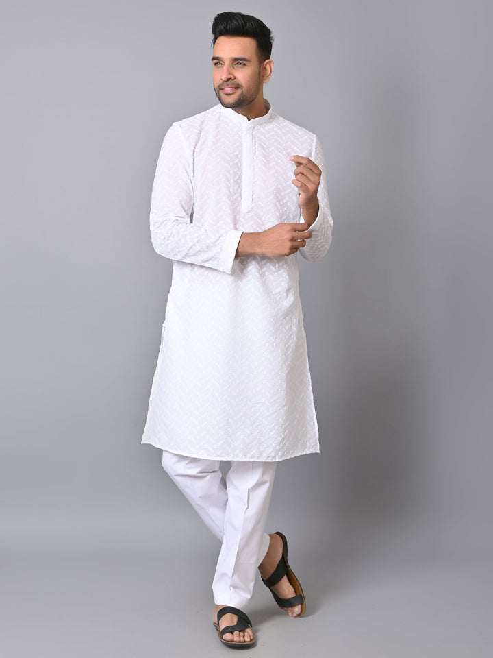 Chikan White Kurta Set