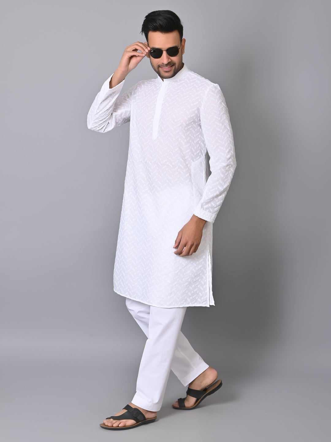 Chikan White Kurta Set