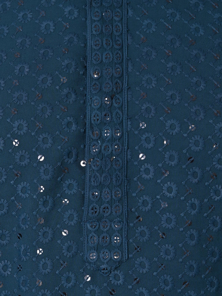 Chikan Blue Kurta Set