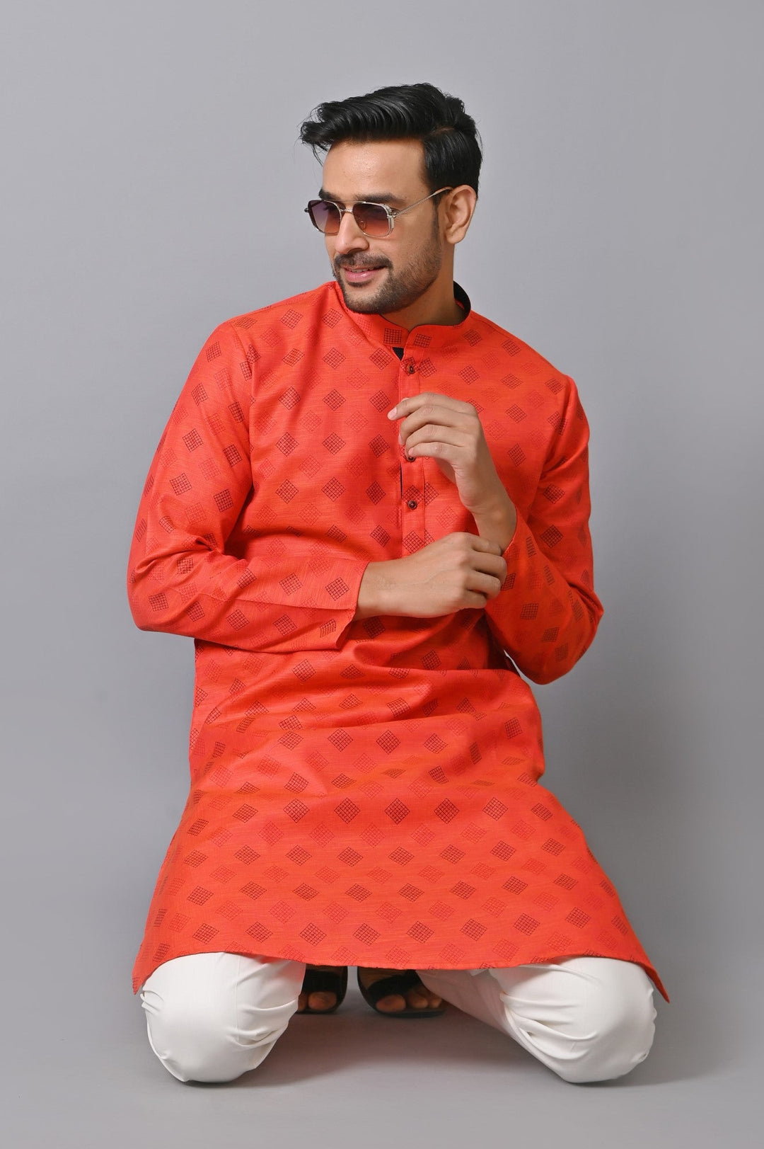 Checked Red Kurta Set