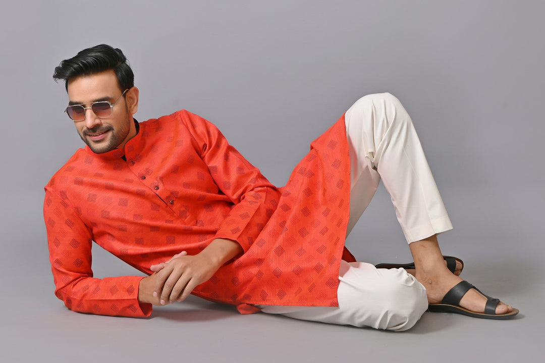 Checked Red Kurta Set