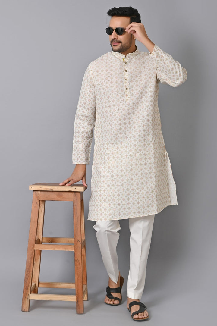 Ethnic Motifs Off White Kurta Set