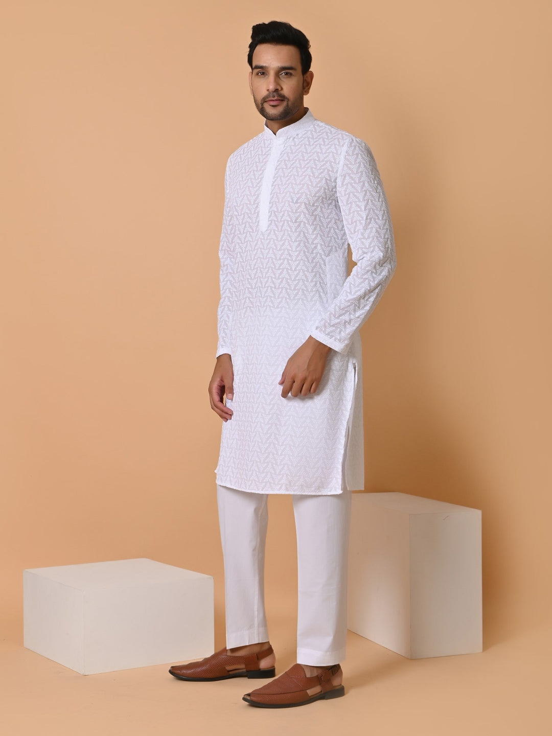 Leafs White Kurta Set