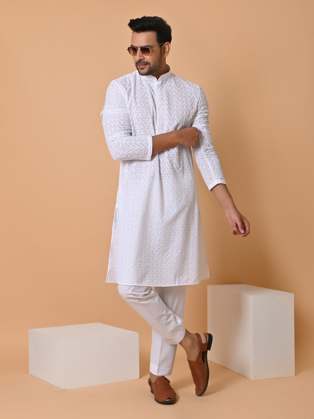 Leafs White Kurta Set