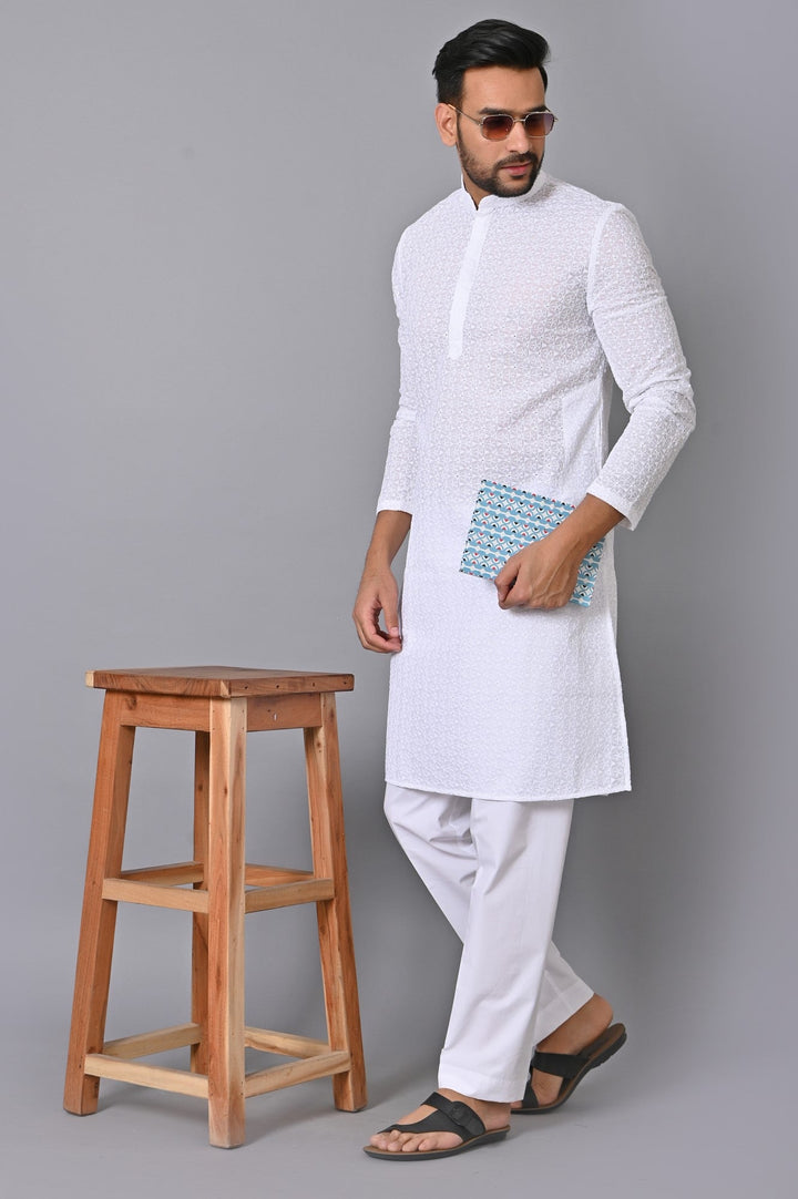 Chikan White Kurta Set