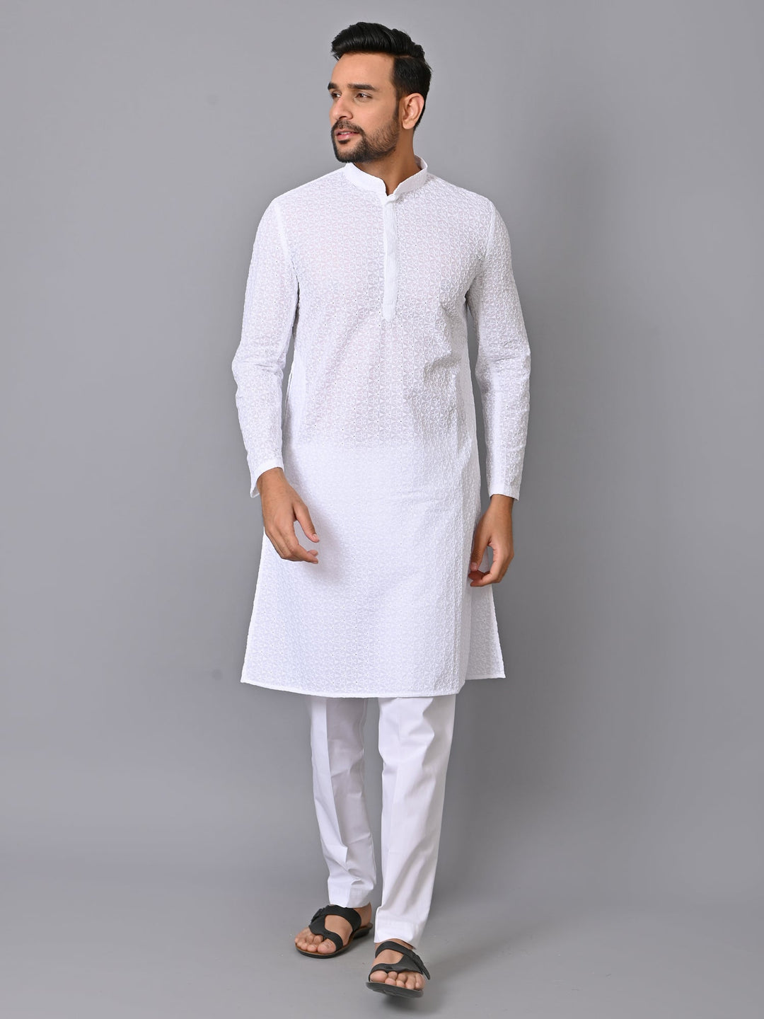 Chikan White Kurta Set