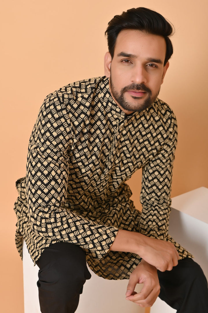 Chikan Black Kurta Set