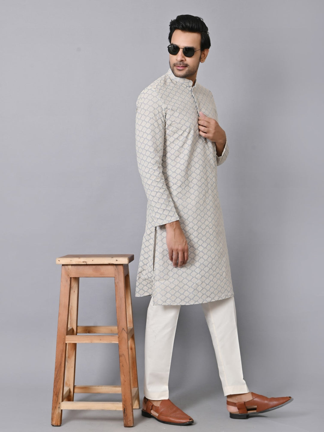 Chikan Grey Kurta Set