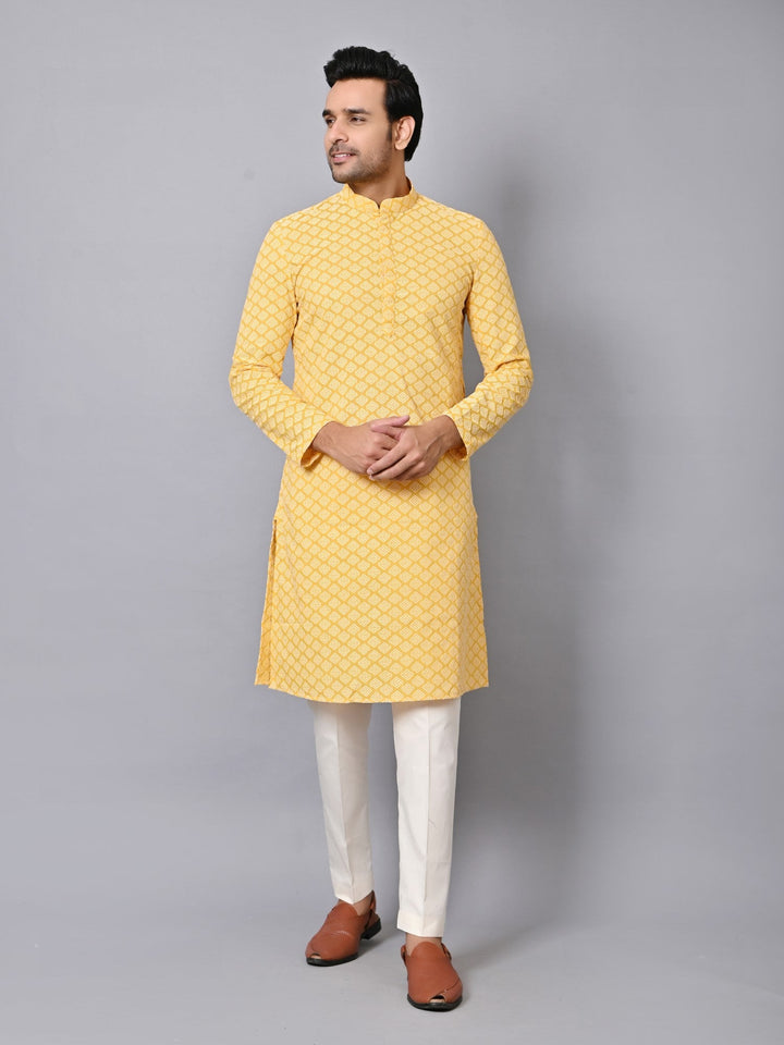 Chikan Mustard Kurta Set