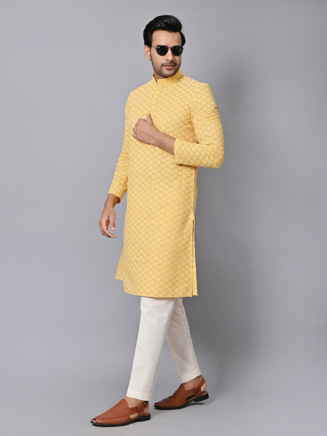 Chikan Mustard Kurta Set