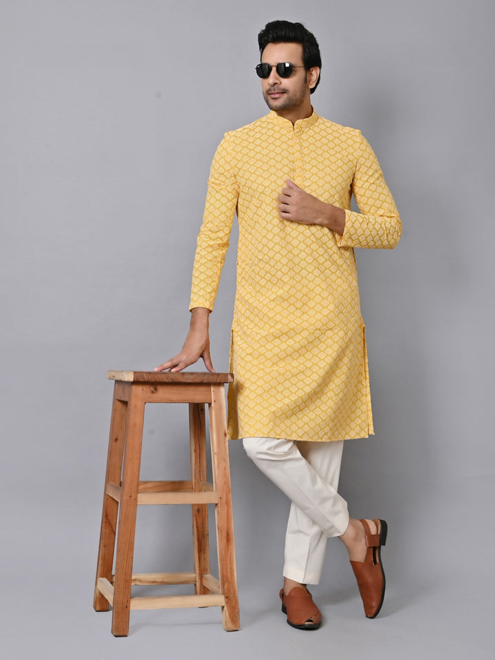 Chikan Mustard Kurta Set