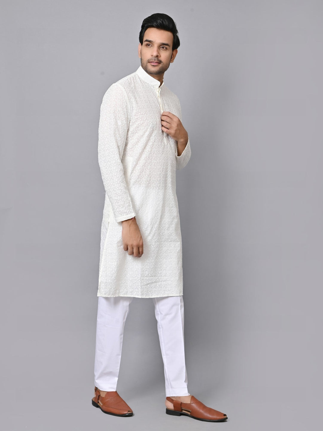 Chikan Cream Kurta Set