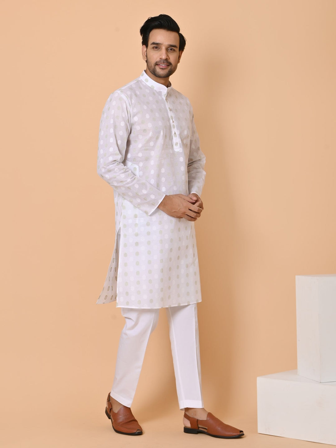 Geometric White Kurta Set