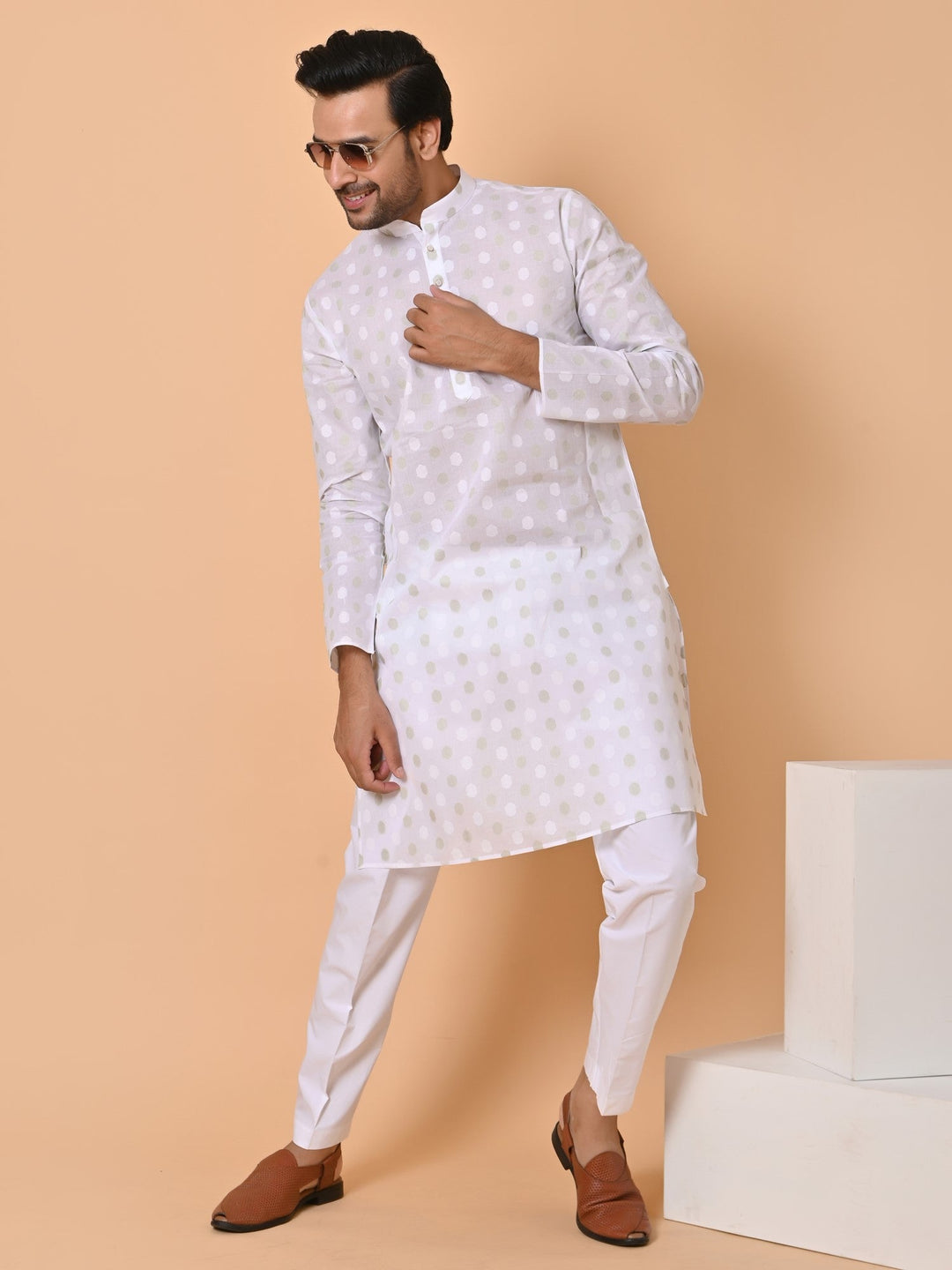 Geometric White Kurta Set