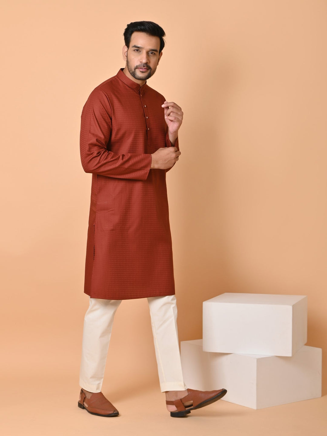 Striped Rust Kurta Set