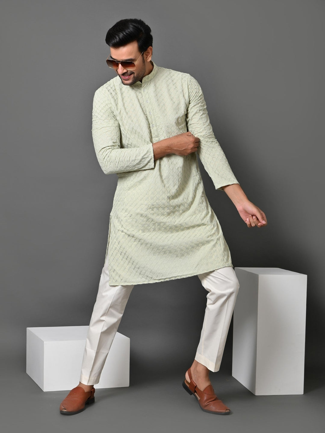 Chikan Green Kurta Set