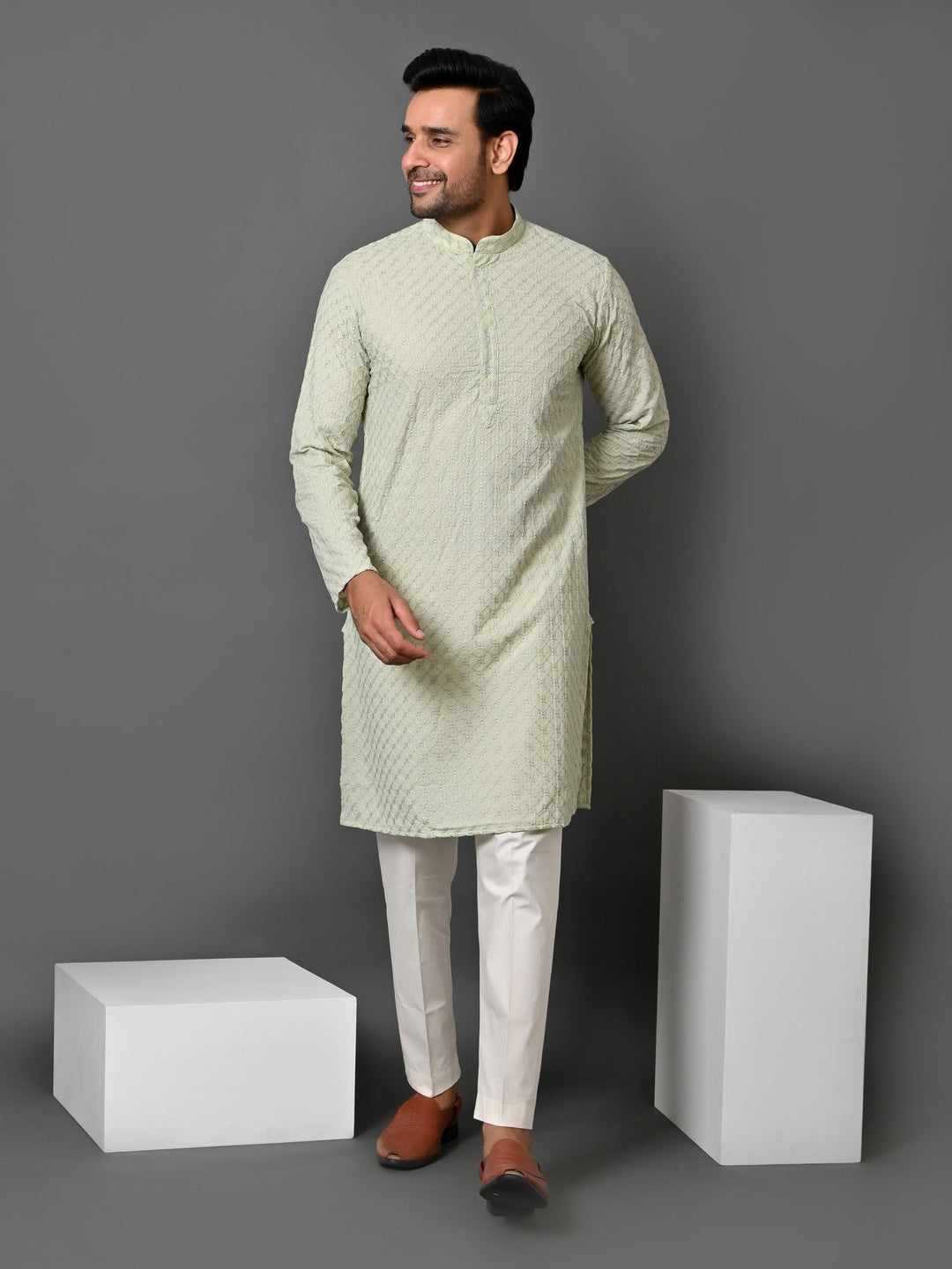 Chikan Green Kurta Set