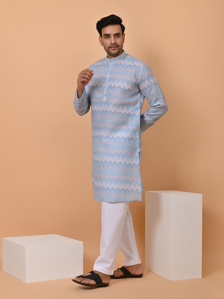 Geometric Turquoise Blue Kurta Set