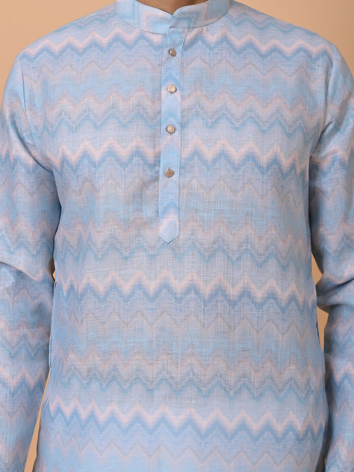 Geometric Turquoise Blue Kurta Set