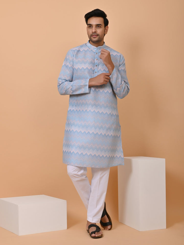 Geometric Turquoise Blue Kurta Set