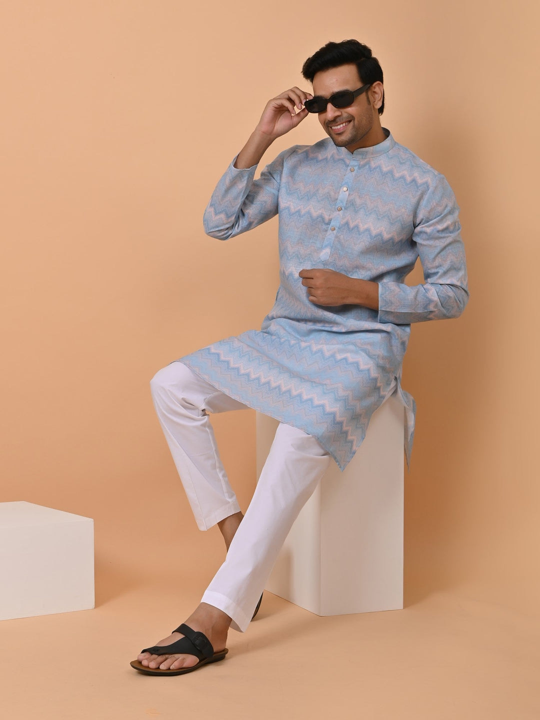 Geometric Turquoise Blue Kurta Set