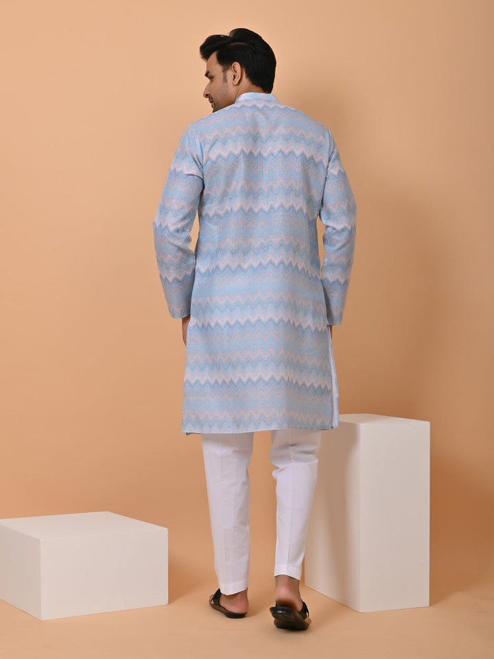 Geometric Turquoise Blue Kurta Set