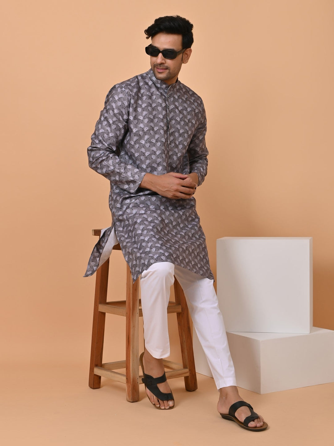 Floral Grey Kurta Set