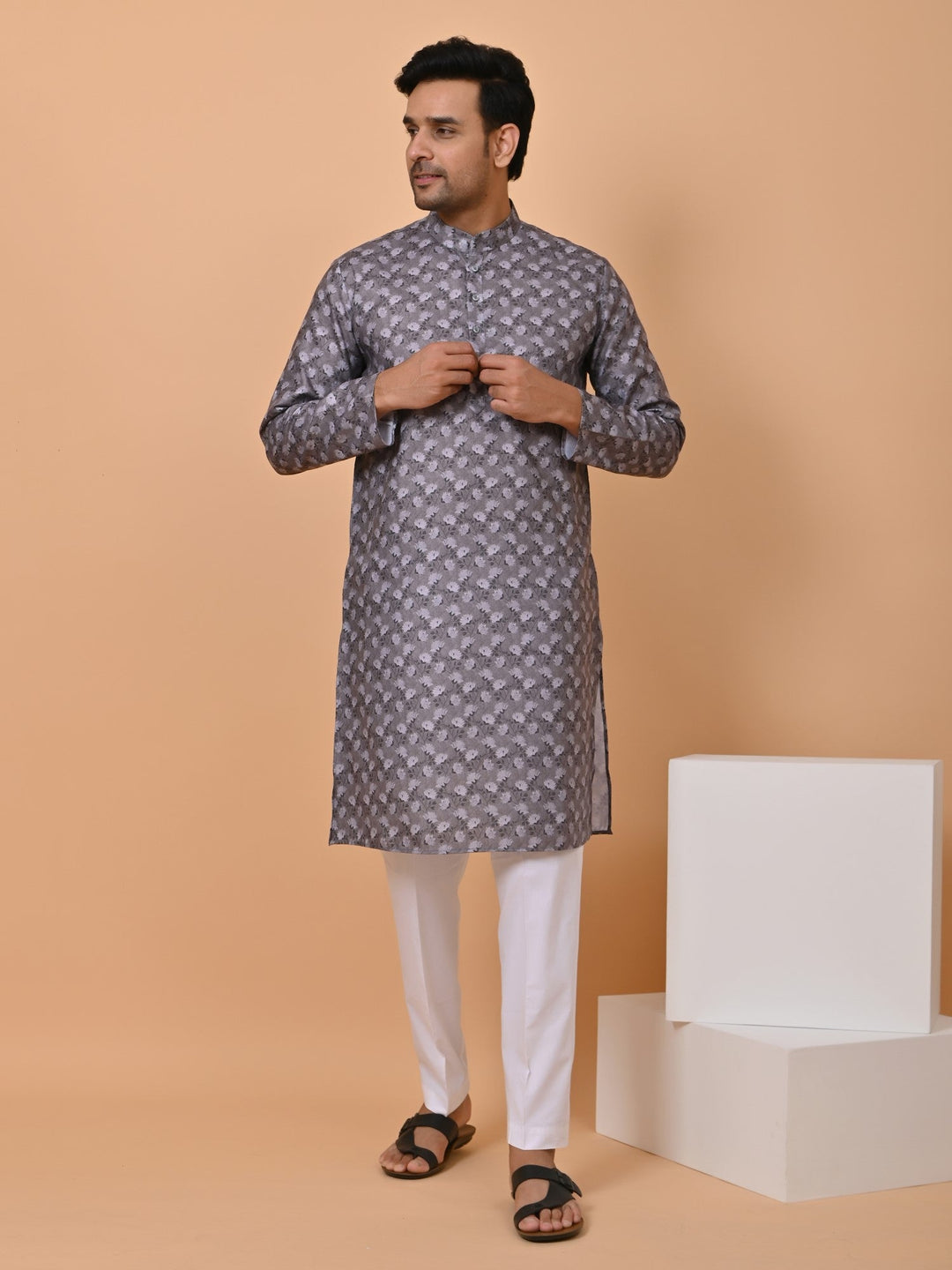 Floral Grey Kurta Set