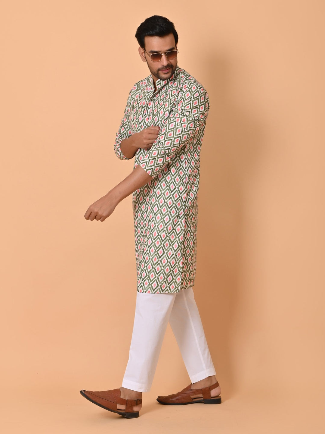 Geometric Green Kurta Set