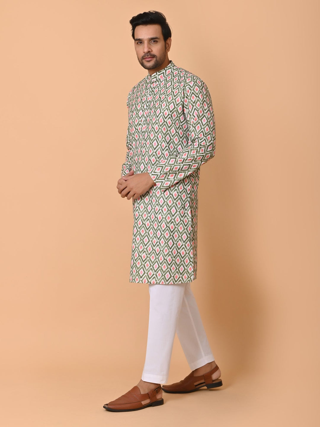 Geometric Green Kurta Set