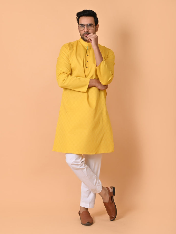 Checked Yellow Kurta Set