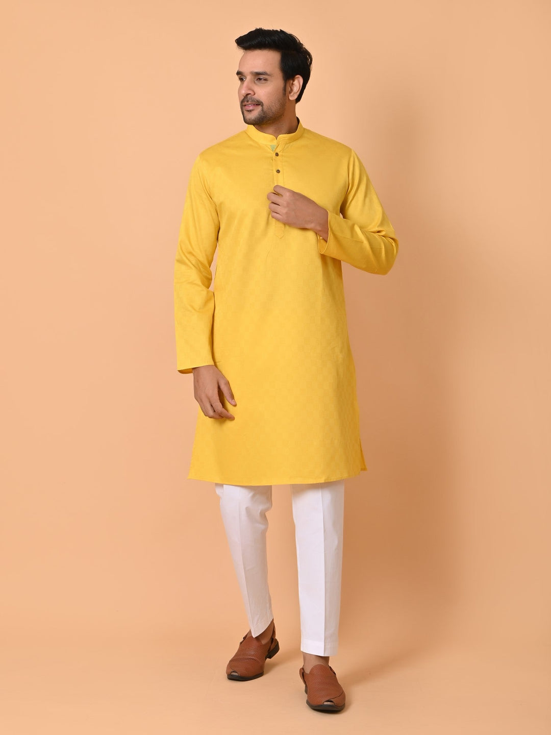 Checked Yellow Kurta Set