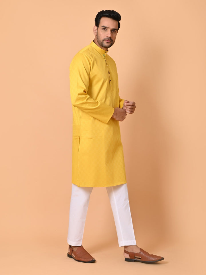 Checked Yellow Kurta Set