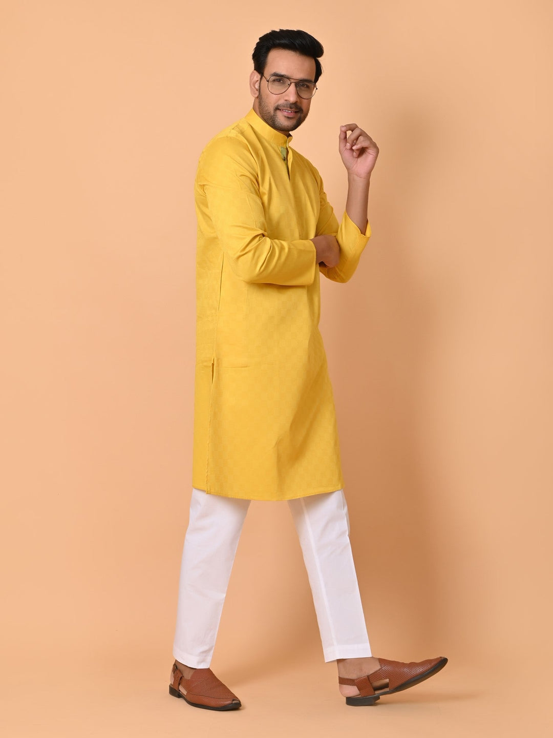 Checked Yellow Kurta Set