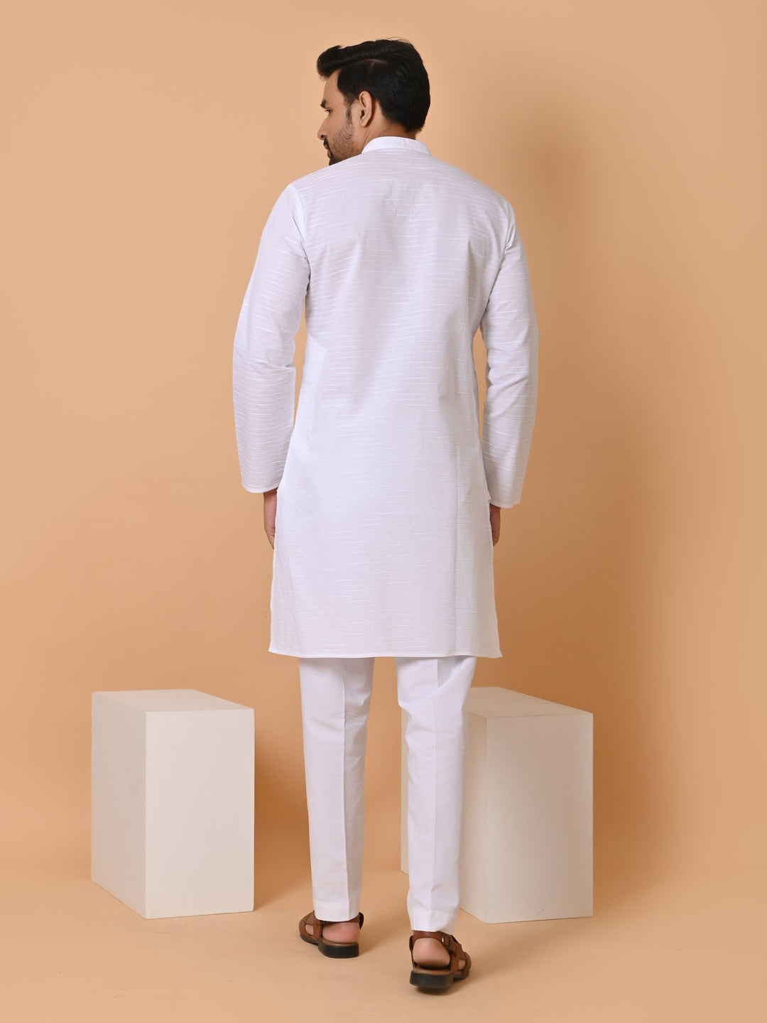 Striped White Kurta Set