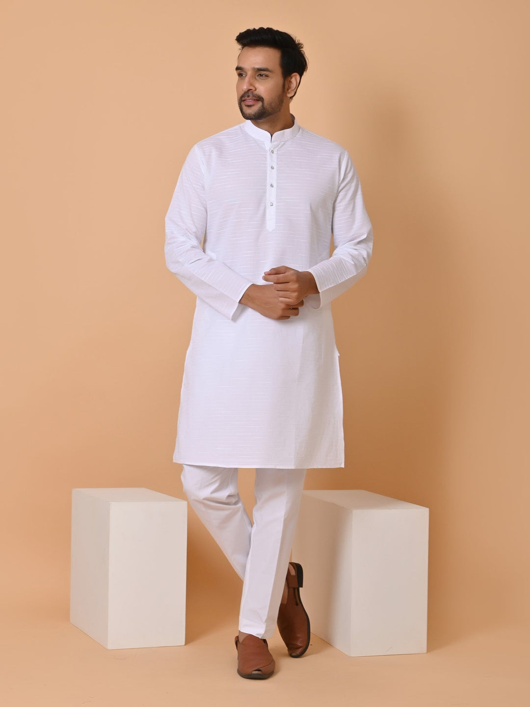 Striped White Kurta Set