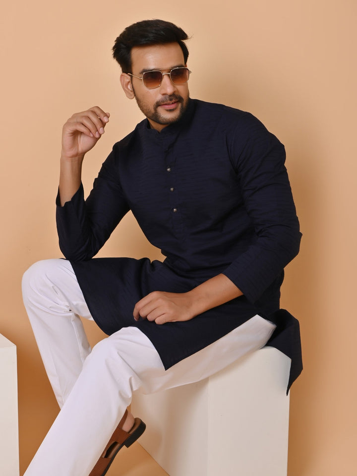 Striped Navy Blue Kurta Set