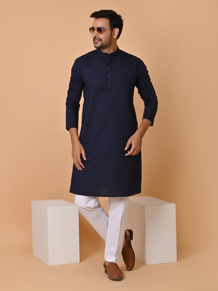 Striped Navy Blue Kurta Set