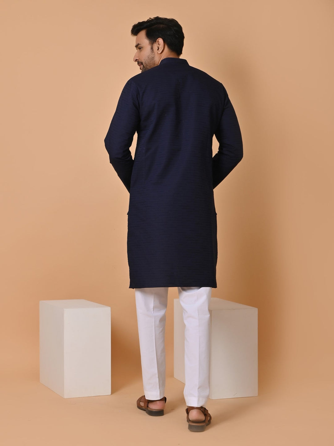 Striped Navy Blue Kurta Set