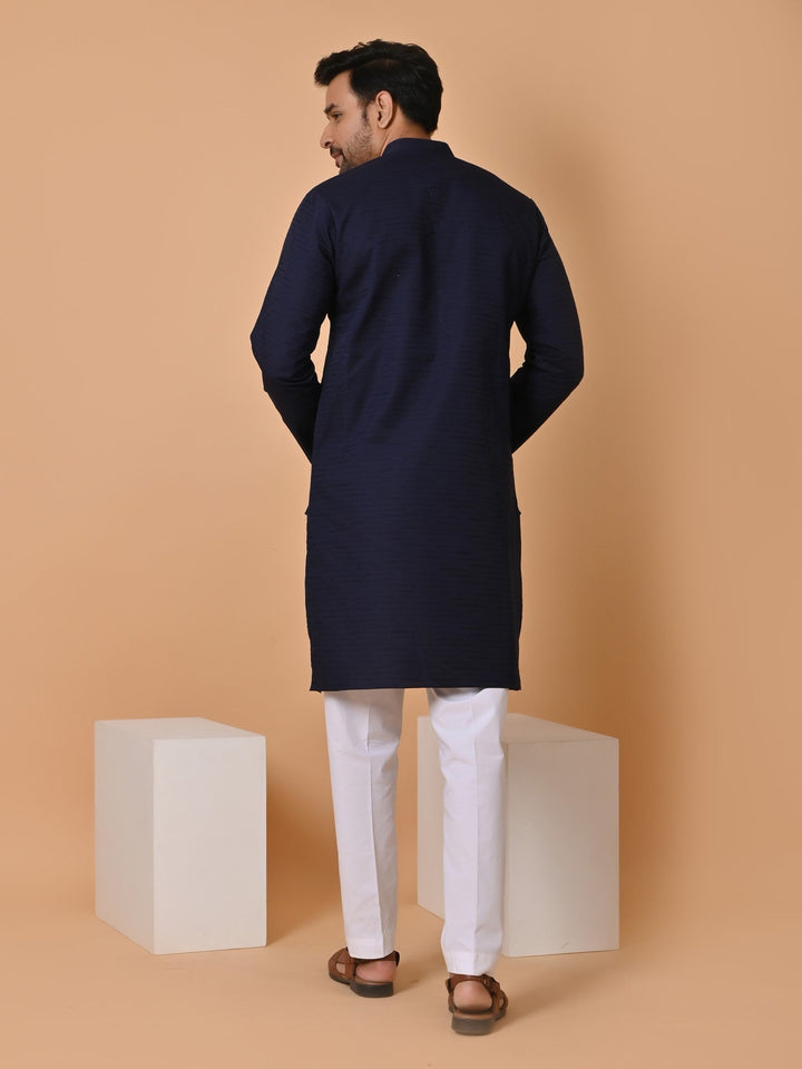 Striped Navy Blue Kurta Set