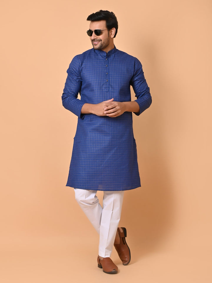 Checked Navy Blue Kurta Set